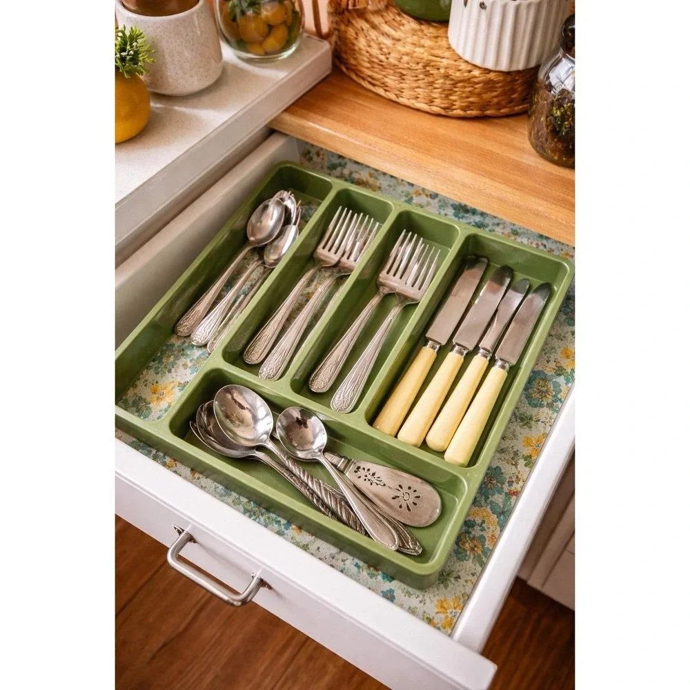 Max Klein Avocado Green plastic‎ cutlery tray, model C-65 MCM VTG Baraboo WI